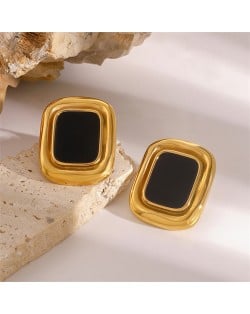 Black Square Bussiness Style Fashion Jewelry Women Stainless Steel Wholesale Earrings