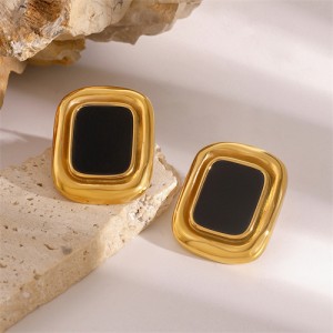 Black Square Bussiness Style Fashion Jewelry Women Stainless Steel Wholesale Earrings