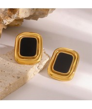 Black Square Bussiness Style Fashion Jewelry Women Stainless Steel Wholesale Earrings