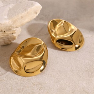 Oval Fold Design 18K Gold Plated Fashion Jewelry Women Stainless Steel Wholesale Earrings