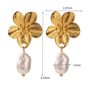 Irregular Pearl Pendant Elegant Fashion Jewelry Women Stainless Steel Wholesale Earrings