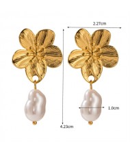 Irregular Pearl Pendant Elegant Fashion Jewelry Women Stainless Steel Wholesale Earrings