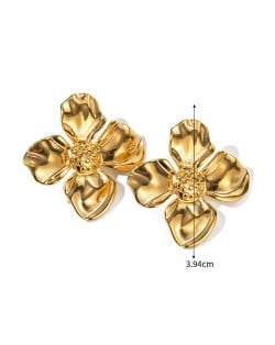 Golden Flower Design Fashion Jewelry Women Stainless Steel Wholesale Earrings