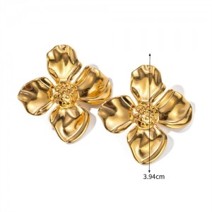 Golden Flower Design Fashion Jewelry Women Stainless Steel Wholesale Earrings