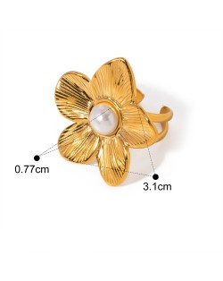 Pearl Decorated Flower Design 18K Gold Plated Fashion Wholesale Jewelry Women Stainless Steel Ring