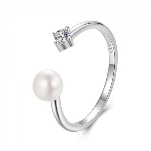 0.1CT Moissanite Natural Freshwater Pearl Fine Jewelry Wholesale Women 925 Sterling Silver Ring