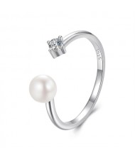 0.1CT Moissanite Natural Freshwater Pearl Fine Jewelry Wholesale Women 925 Sterling Silver Ring