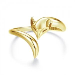 Fine Jewelry Animal Theme Fox Open-end Design Wholesale Women 925 Sterling Silver Ring - Golden