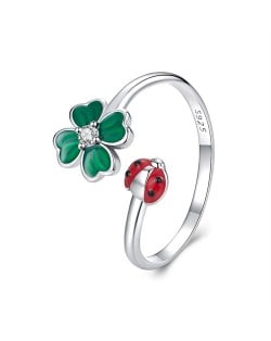 Fine Jewelry Insect Series Ladybug Open-end Design Wholesale Women 925 Sterling Silver Ring