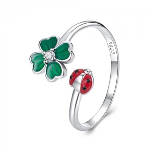 Fine Jewelry Insect Series Ladybug Open-end Design Wholesale Women 925 Sterling Silver Ring