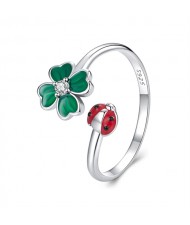 Fine Jewelry Insect Series Ladybug Open-end Design Wholesale Women 925 Sterling Silver Ring