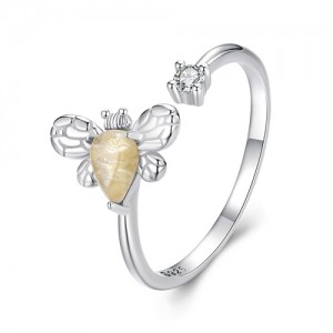 Fine Jewelry Insect Series Cute Bee Open-end Design Wholesale Women 925 Sterling Silver Ring