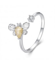 Fine Jewelry Insect Series Cute Bee Open-end Design Wholesale Women 925 Sterling Silver Ring
