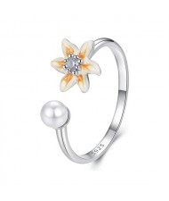 Fine Jewelry Small Flower with Pearl Open-end Design Wholesale Women 925 Sterling Silver Ring