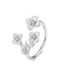 Fine Jewelry Frosted Texture Flower Open-end Design Wholesale Women 925 Sterling Silver Ring