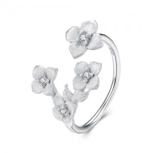 Fine Jewelry Frosted Texture Flower Open-end Design Wholesale Women 925 Sterling Silver Ring