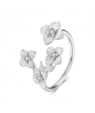 Fine Jewelry Frosted Texture Flower Open-end Design Wholesale Women 925 Sterling Silver Ring