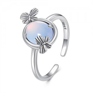 Fine Jewelry Blue Crystal Butterfly Open-end Design Wholesale Women 925 Sterling Silver Ring