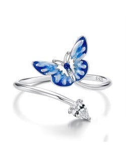 Fine Jewelry Blue Butterfly Cubic Zirconia Open-end Design Wholesale Women 925 Sterling Silver Ring
