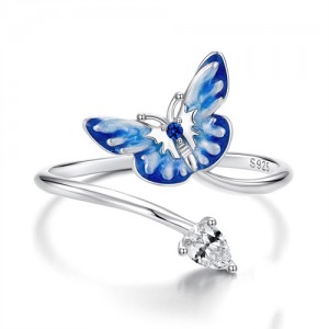 Fine Jewelry Blue Butterfly Cubic Zirconia Open-end Design Wholesale Women 925 Sterling Silver Ring