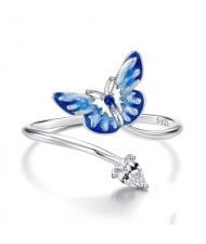 Fine Jewelry Blue Butterfly Cubic Zirconia Open-end Design Wholesale Women 925 Sterling Silver Ring
