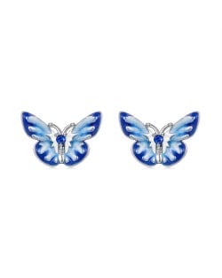 Silver Jewelry Mini Blue Butterfly Deisgn Wholesale Women 925 Sterling Silver Earrings