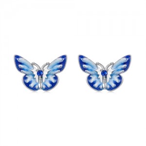 Silver Jewelry Mini Blue Butterfly Deisgn Wholesale Women 925 Sterling Silver Earrings
