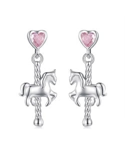 Silver Jewelry Pink Cubic Zirconia Horse Deisgn Wholesale Women 925 Sterling Silver Earrings