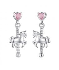 Silver Jewelry Pink Cubic Zirconia Horse Deisgn Wholesale Women 925 Sterling Silver Earrings