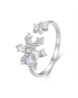 Fine Jewelry Snowflake with Cubic Zirconia Open-end Design Wholesale Women 925 Sterling Silver Ring