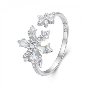 Fine Jewelry Snowflake with Cubic Zirconia Open-end Design Wholesale Women 925 Sterling Silver Ring