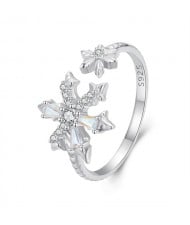 Fine Jewelry Snowflake with Cubic Zirconia Open-end Design Wholesale Women 925 Sterling Silver Ring