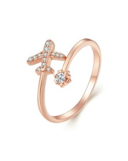 Fine Jewelry Mini Plane Design Cubic Zirconia Open-end Wholesale Women 925 Sterling Silver Ring - Rose Gold