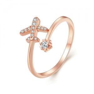 Fine Jewelry Mini Plane Design Cubic Zirconia Open-end Wholesale Women 925 Sterling Silver Ring - Rose Gold