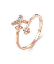 Fine Jewelry Mini Plane Design Cubic Zirconia Open-end Wholesale Women 925 Sterling Silver Ring - Rose Gold