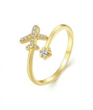 Fine Jewelry Mini Plane Design Cubic Zirconia Open-end Wholesale Women 925 Sterling Silver Ring - Golden