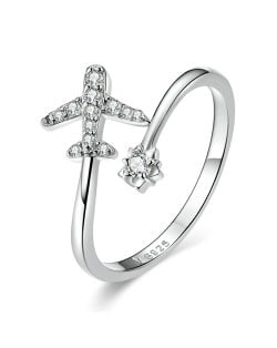 Fine Jewelry Mini Plane Design Cubic Zirconia Open-end Wholesale Women 925 Sterling Silver Ring