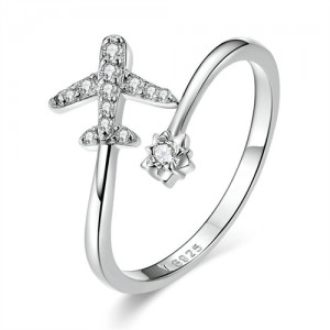 Fine Jewelry Mini Plane Design Cubic Zirconia Open-end Wholesale Women 925 Sterling Silver Ring