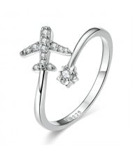 Fine Jewelry Mini Plane Design Cubic Zirconia Open-end Wholesale Women 925 Sterling Silver Ring