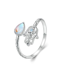 Fine Jewelry Lucky Hand Design Drop Stone Open-end Wholesale Women 925 Sterling Silver Ring
