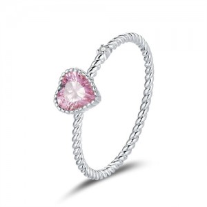 Fine Jewelry Romantic Pink Peach Heart Design Wholesale Women 925 Sterling Silver Ring
