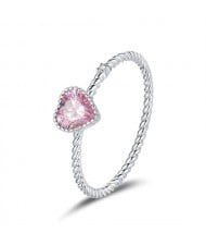 Fine Jewelry Romantic Pink Peach Heart Design Wholesale Women 925 Sterling Silver Ring