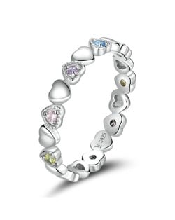 Fine Jewelry Colorful Cubic Zirconia Heart Design Wholesale Women 925 Sterling Silver Ring