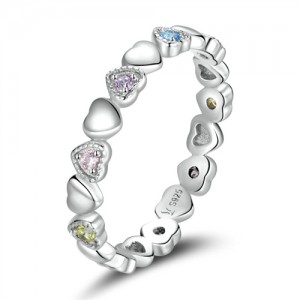 Fine Jewelry Colorful Cubic Zirconia Heart Design Wholesale Women 925 Sterling Silver Ring
