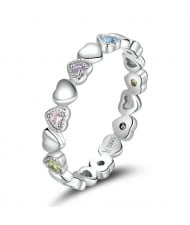 Fine Jewelry Colorful Cubic Zirconia Heart Design Wholesale Women 925 Sterling Silver Ring