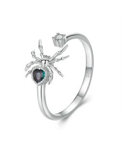 Fine Jewelry Green Heart Shape Spide Design Wholesale Women 925 Sterling Silver Ring