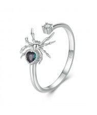 Fine Jewelry Green Heart Shape Spide Design Wholesale Women 925 Sterling Silver Ring