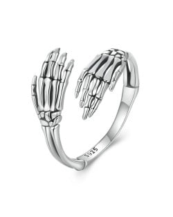 Fine Jewelry Skull Hands Open-end Design Wholesale Women 925 Sterling Silver Ring