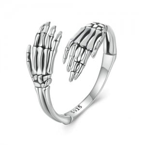 Fine Jewelry Skull Hands Open-end Design Wholesale Women 925 Sterling Silver Ring
