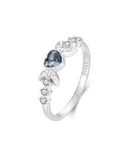 Fine Jewelry Blue Heart and Moon Design Wholesale Women 925 Sterling Silver Ring